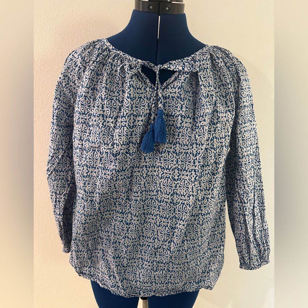 J. Crew Blue and White Patterned Blouse